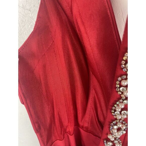 Sherri Hill  Red Beaded Halter Back Corset Style Prom Formal Dress Size 4 - Picture 4 of 10